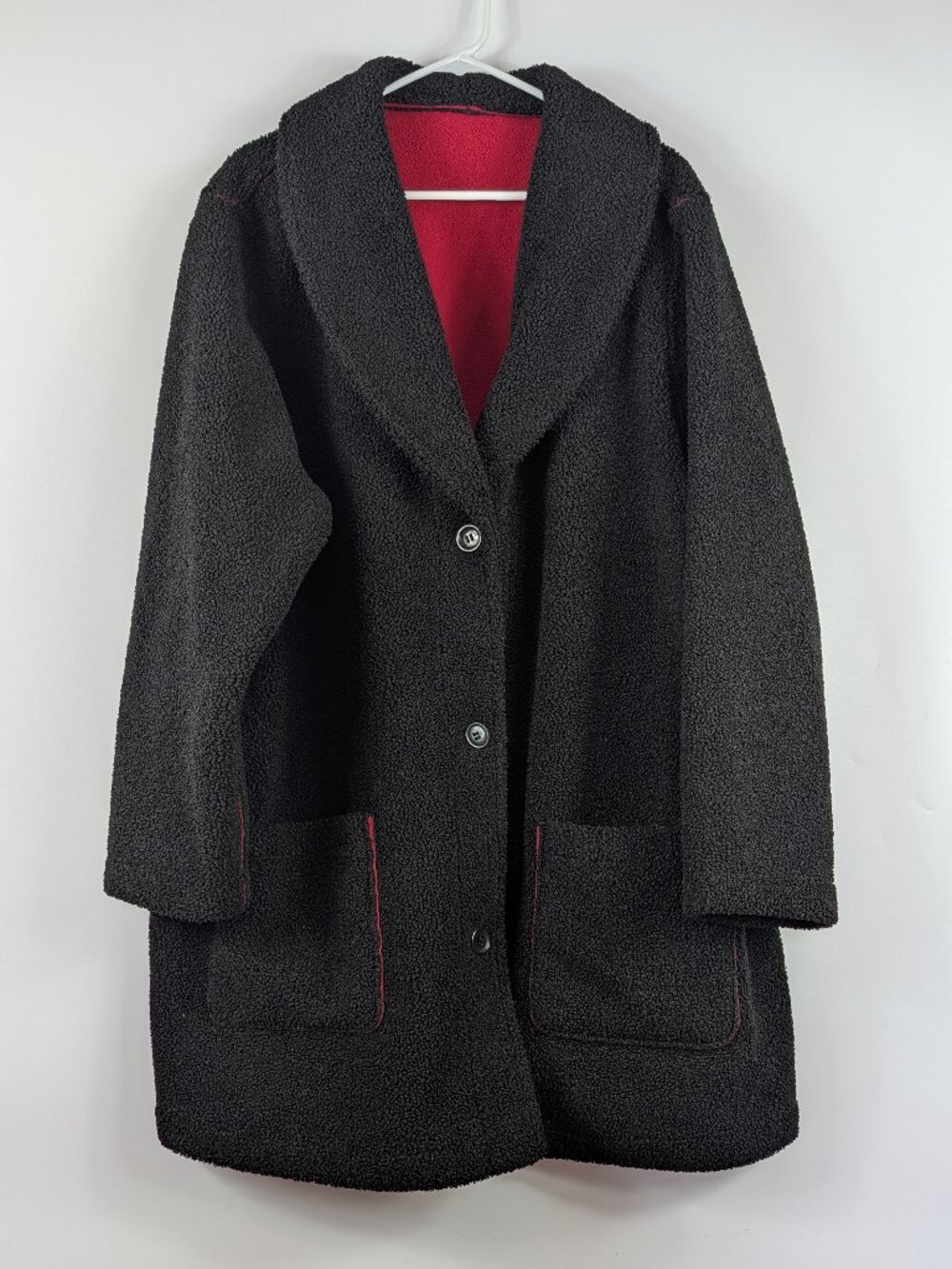 Susan Graver Weekend Reversible Sherpa Fleece Coat Black Red 3XL